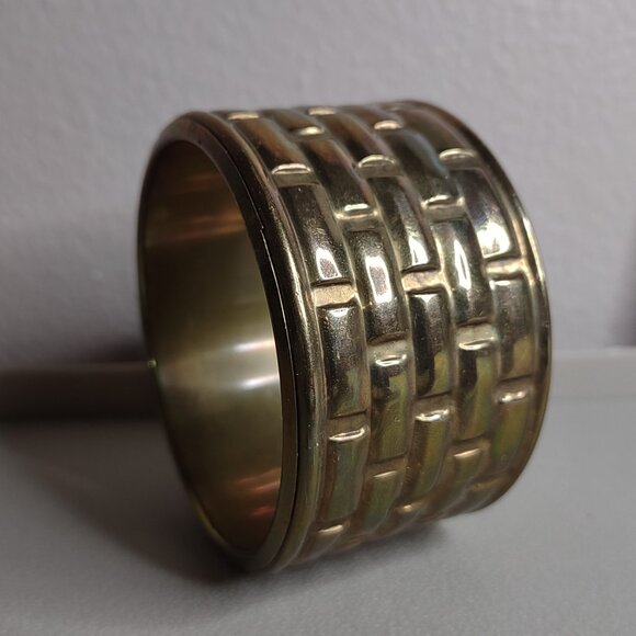 Vintage Wide Gold Tone 8 Inch  Metal Bangle - Picture 1 of 8